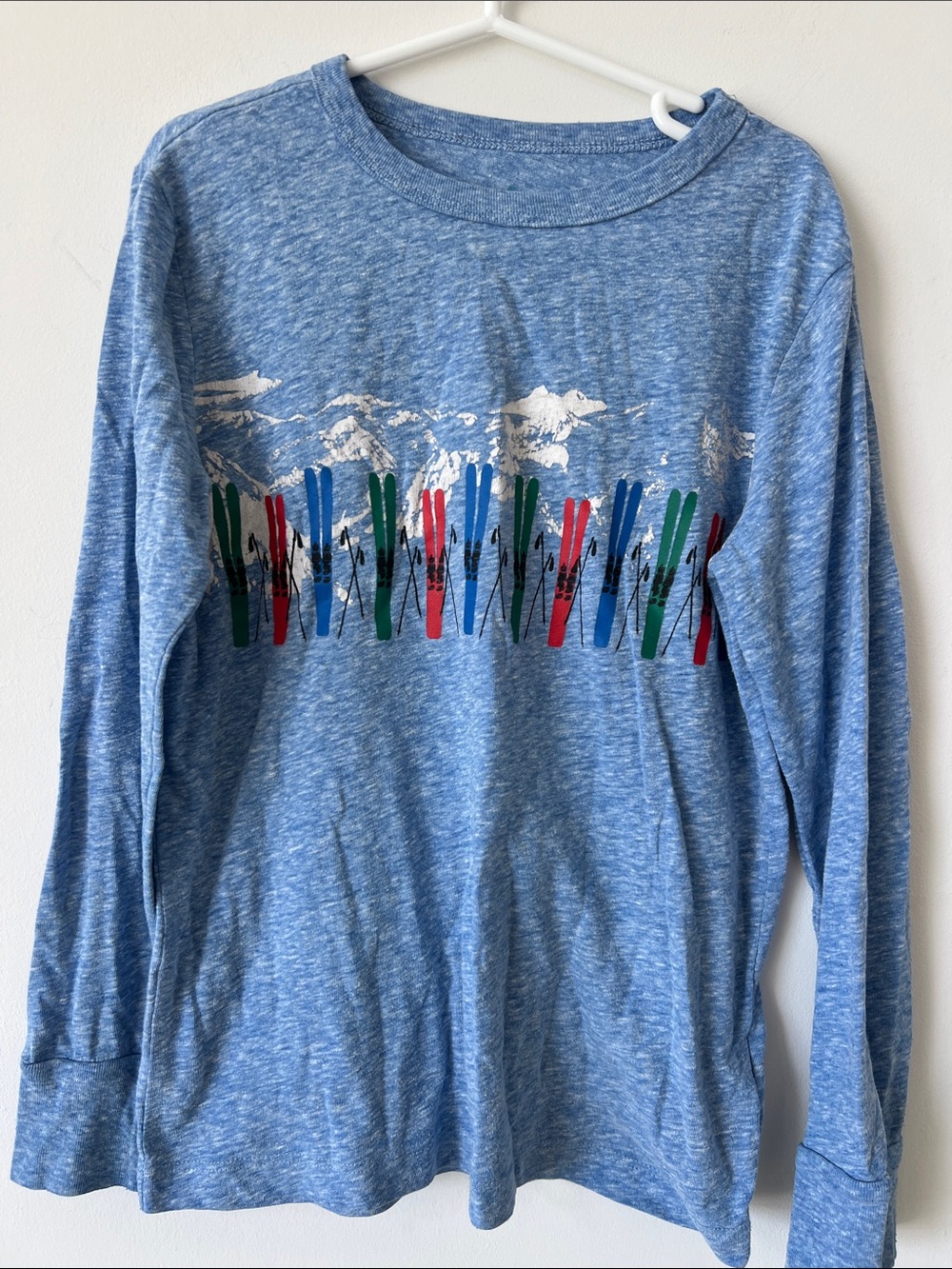 4/$12 Crewcuts Boys Blue Heather Ski Graphic Long Sleeve T-Shirt Size 6-7